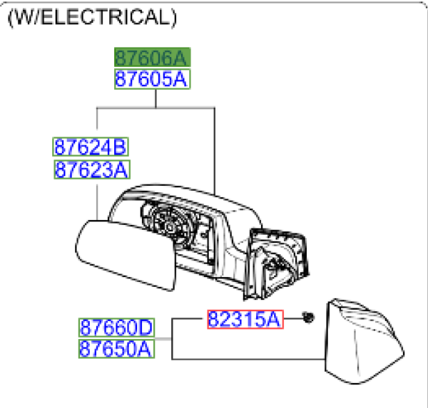 876201G922-600x573-1.png Rio Off Side Front Wing Mirror 2009-2011 Unpainted - Image 1