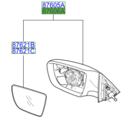 Venga Off Side Front Mirror Assembly 2010 Onwards WITHOUT Indicator
