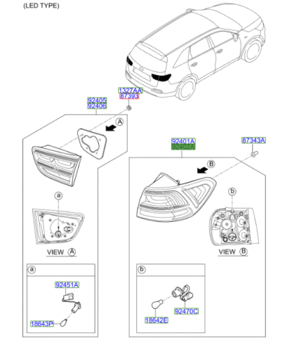 Kia Sorento 2016-2017 Off Side Rear Outer Light Assembly NON-LED