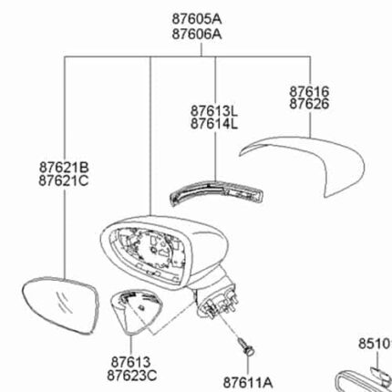 Kia Stonic 2016-2020 Passenger Side Mirror Assembly